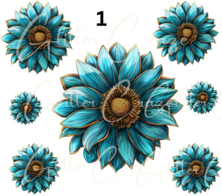 Turquoise and Sunflowers- Decal sheets- 7 design sheets