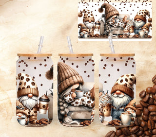 Gnomes and Coffee uv dtf 16oz libbey wrap
