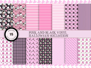 Pink and Black Halloween Collection- 12x12 Vinyl sheets- 15 Designs