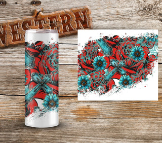 Turquoise and Roses UV DTF Patches