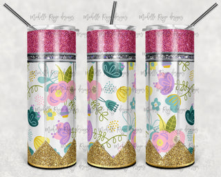 Pencil Flowers with Small Glitter 20 oz Skinny Adhesive Vinyl Wrap