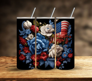 3D Patriotic Floral Vinyl Tumbler wraps- 11 Designs