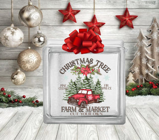 Christmas Tree Market UV DTF Glass Block Decals- 2color options