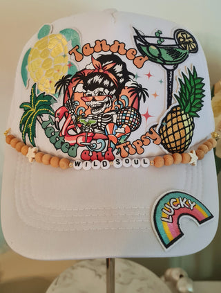 Tanned, Tatted and Tipsy Finished Trucker hat