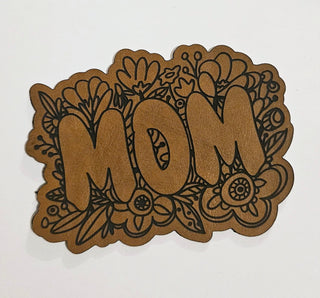 Mom Floral Faux Leather iron on hat patch