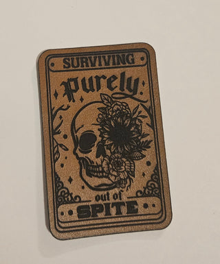 Surviving purely out of spite Faux Leather iron on hat patch