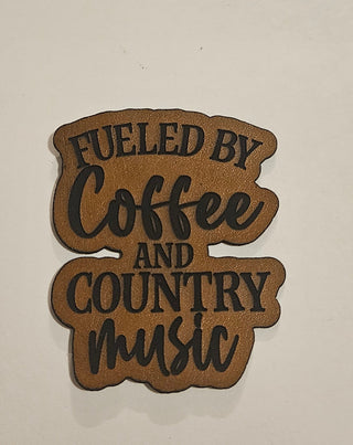 Fueled by coffee and country music Faux Leather iron on hat patch