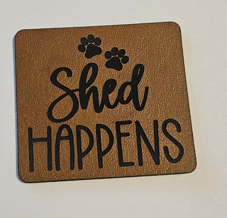 Shed Happens Faux Leather Dog Bandana patch