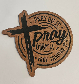 Pray on it Faux Leather iron on hat patch