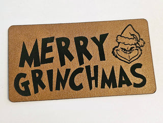 Merry Grinchmas Faux Leather iron on hat patch