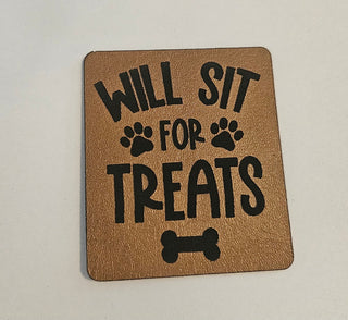 Will sit for treats Faux Leather Dog Bandana patch