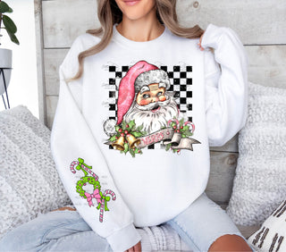 Pink Santa checker DTF Transfers 2 piece set