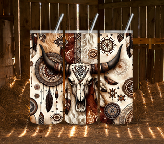 Brown Bull skull vinyl tumbler wrap