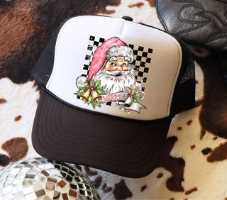 Pink Santa checker hat dtf transfers