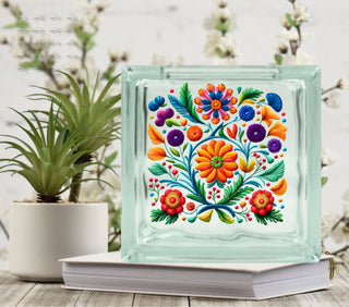 Mexican Embroidery Glass Block Decal