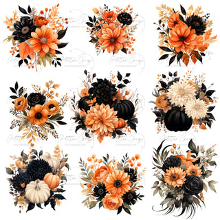 Fall flowers and pumpkins UV DTF Decal sheet