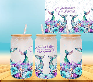 Kinda salty about not being a mermaid UV DTF 16oz Libbey wrap