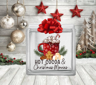 Hot Cocoa and Christmas Movies Glass Block Decal