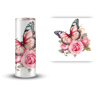 Pink Butterfly and Roses UV Dtf extra Large Decals