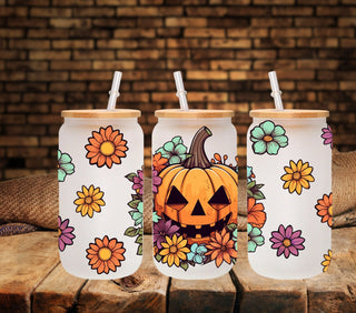 Pumpkin floral 16oz UV DTF Libbey wrap