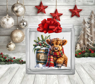 Seasons Greetings Highland UV DTF Glass Block Decals