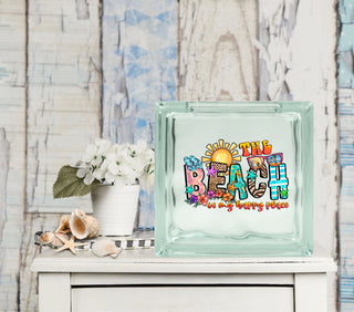 The beach is my Happy Place UV DTF Decal for Glass Blocks- 6.5 inches