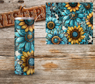 Turquoise and Sunflowers Tumbler wraps