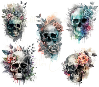 Watercolor skulls UV DTF Decal sheet