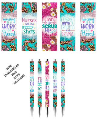 Nursing is a work of Heart UV DTF Stainless Pen wraps