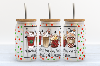 Fueled By Coffee, Cats and Christmas UV DTF Libbey 16oz wrap