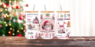 Pink Santa 16oz Libbey UV DTF wrap