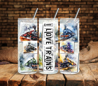 I love trains vinyl tumbler wrap