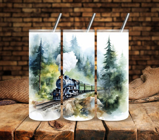 Watercolor Train vinyl tumbler wrap