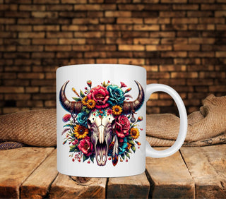 western bull skull with sunflowers uv dtf decal