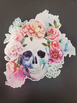 Skull And Flower - Adhesive Vinyl Decal