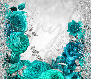 Blue and Silver Roses 20 or 30 oz Skinny Adhesive Vinyl Wrap