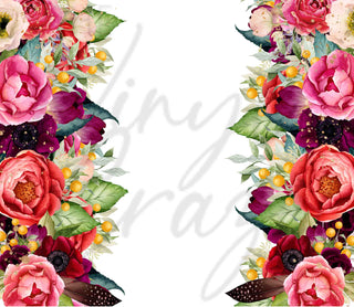 Bright Floral Border 20 or 30 oz Skinny Adhesive Vinyl Wrap