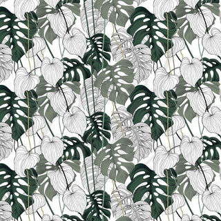 Green and White Floral on Clear