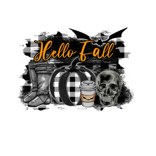 Black and White Hello Fall Plaid UV DTF Decal