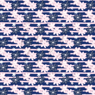 Navy and Pink Doodle Floral Stripes Adhesive Vinyl