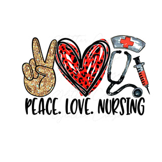 Peace Love Nursing with Red UV DTF Decal