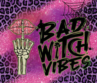 Pink and Purple Bad Witch Vibes 20 or 30 oz Skinny Adhesive Vinyl Wrap