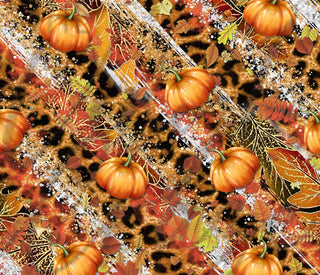 Pumpkins on Leopard Fall Stripes 20 or 30 oz Skinny Adhesive Vinyl Wrap