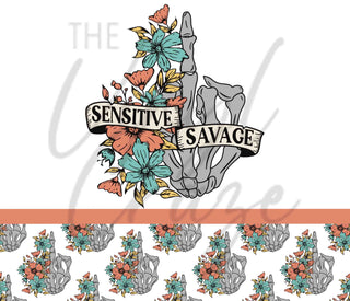 Sensitive and Savage Middle Finger 20 or 30 oz Skinny Adhesive Vinyl Wrap