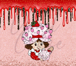 Strawberry Shortcake Strawberry Drip 20 or 30 oz Skinny Adhesive Vinyl Wrap