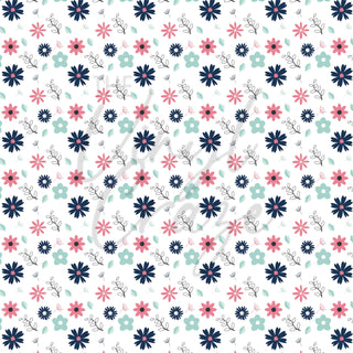 Teal, Navy and Pink Florals Adhesive Vinyl