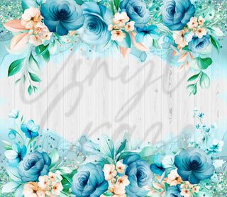 Teal and Blue Roses on Wood Background 20 or 30 oz Skinny Adhesive Vinyl Wrap