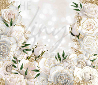 White and Gold Floral 20 or 30 oz Skinny Adhesive Vinyl Wrap