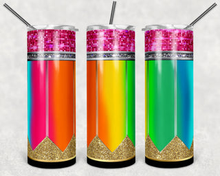 Pencil Glitter Rainbow 20 oz Skinny Adhesive Vinyl Wrap
