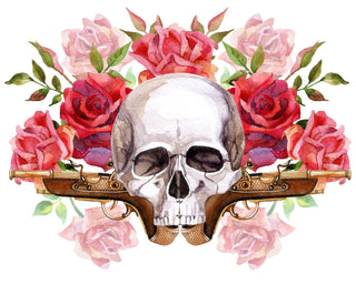 Skull, Guns And Flowers - Adhesive Vinyl Decal
